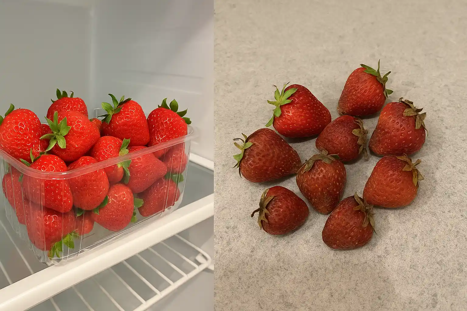 Fresh strawberries stored properly in refrigerator